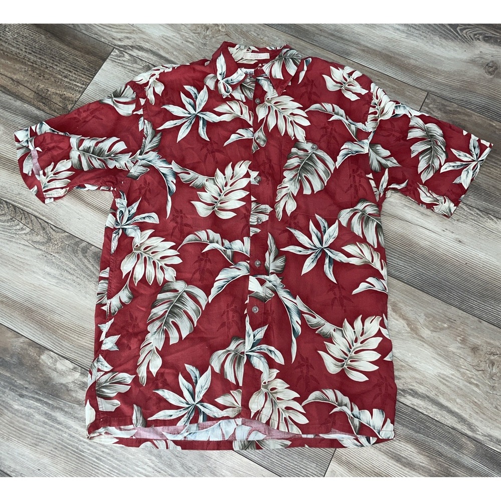 M CAMPIA MODA Men's‎ Stunning Rusty Red Floral Cotton Hawaiian Shirt Size M